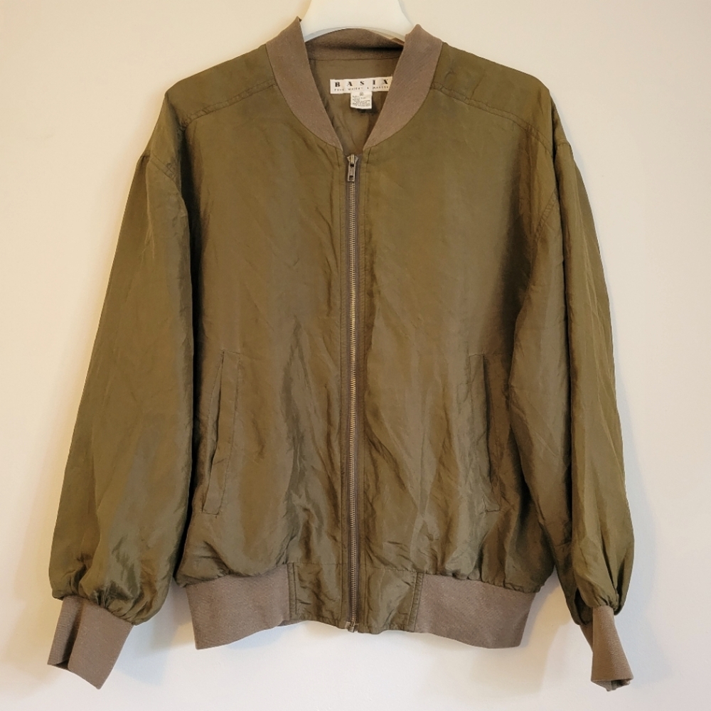 Vintage Fenn Wright & Manson 100% Silk Bomber Jacket Army Green